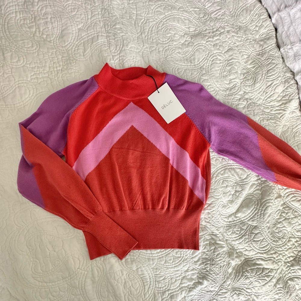 Deluc orange  and Purple Crew Neck Sweater NWT small